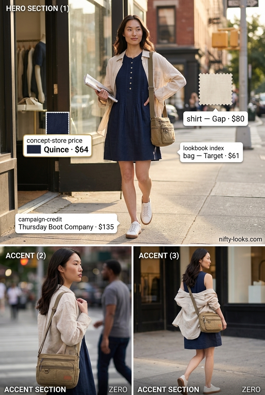 Casual denim shorts and button-down outfit, an alternative to a summer belted dress for women 2026.