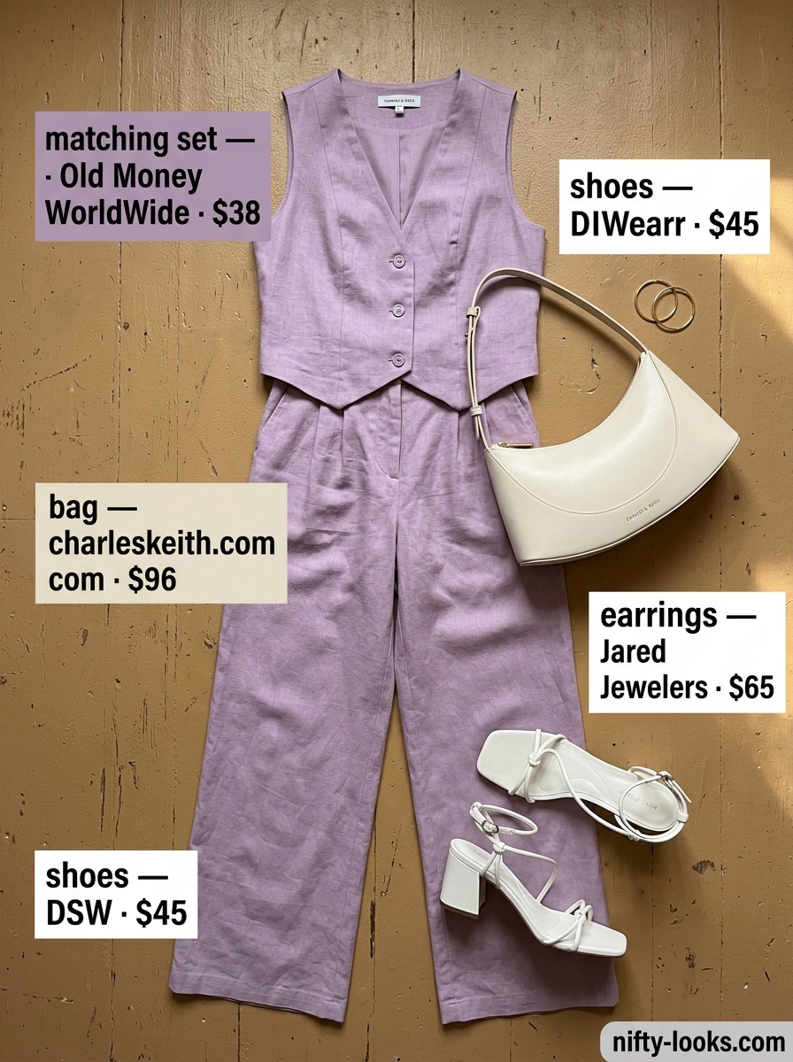 Alternative: Blush pink linen wide-leg trousers for women 2026 with cropped top and sandals.