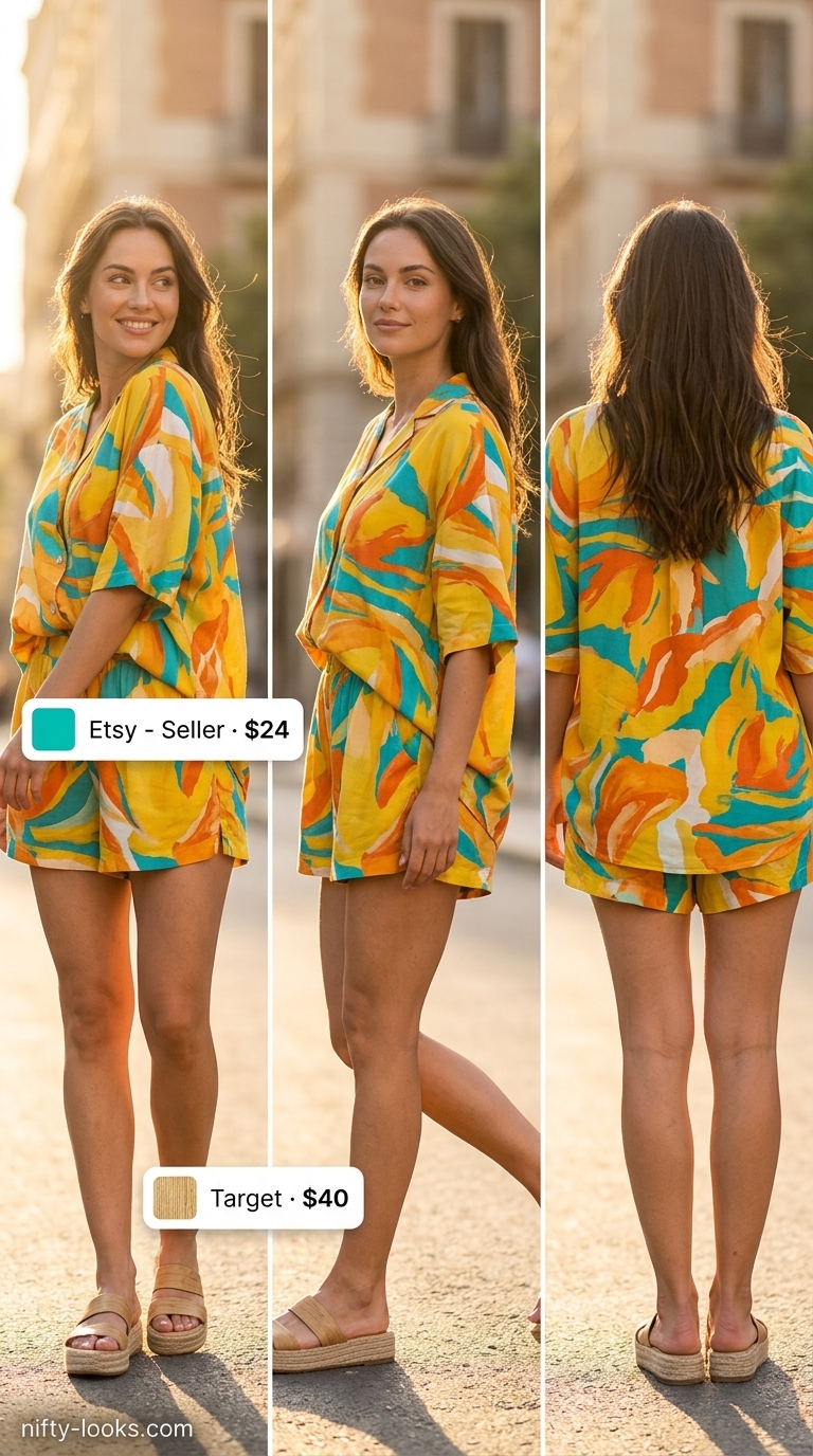 Retro Tropical: Baggy Oversized Summer Outfit 2026 Baggy oversized summer outfit for women 2026 in retro floral print for a vacation or summer party.