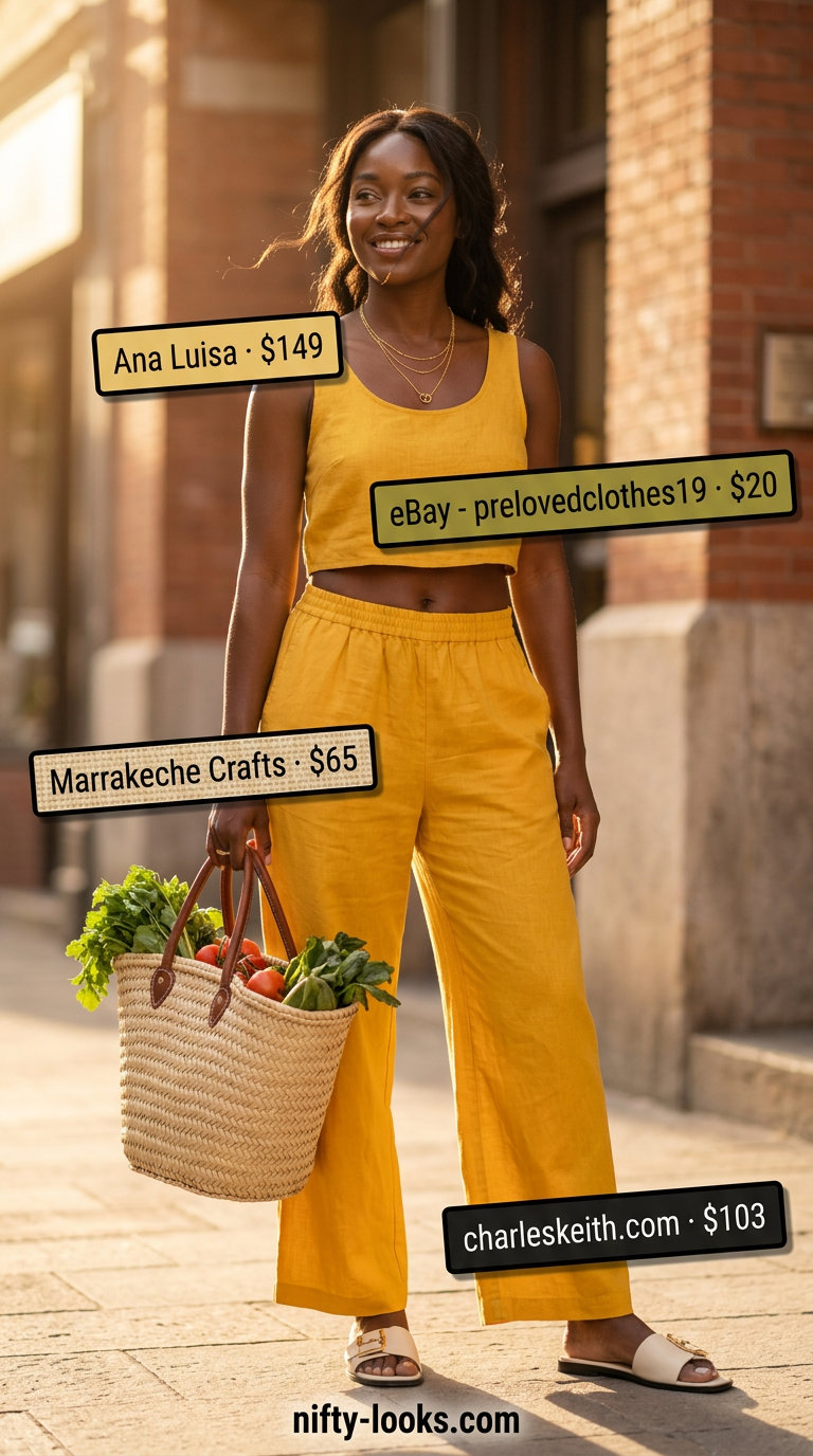 Mustard yellow linen set for black women, ideal for summer brunch and vacation in 2026.