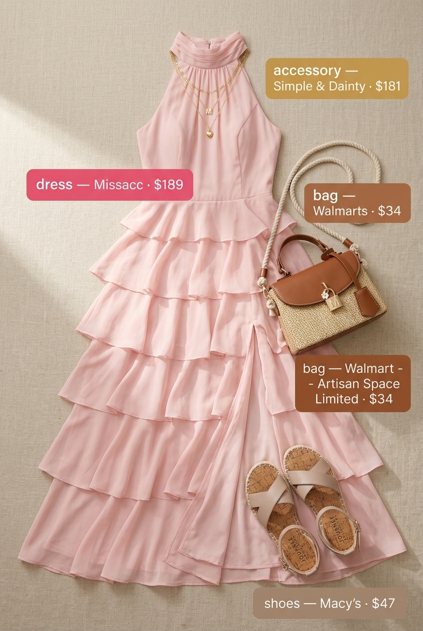 Casual Friday summer outfits for women 2026: Blush pink maxi dress with espadrille sandals and straw bag.
