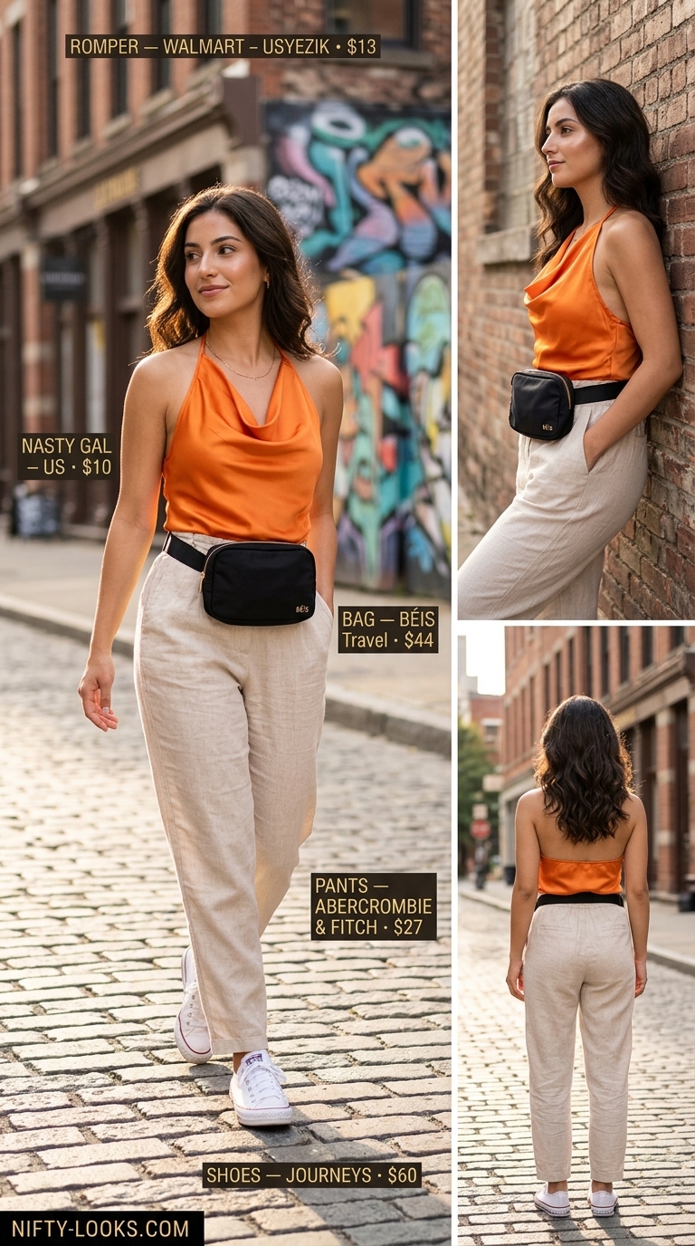 Casual NYC Summer Outfits for Women 2026: Romper Style Sky blue romper, white baseball cap for casual NYC summer outfits for women 2026.