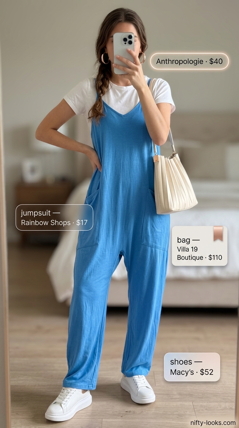 Soft sky blue wide-leg jumpsuit for garden parties and casual dates, a dreamy summer look 2026.
