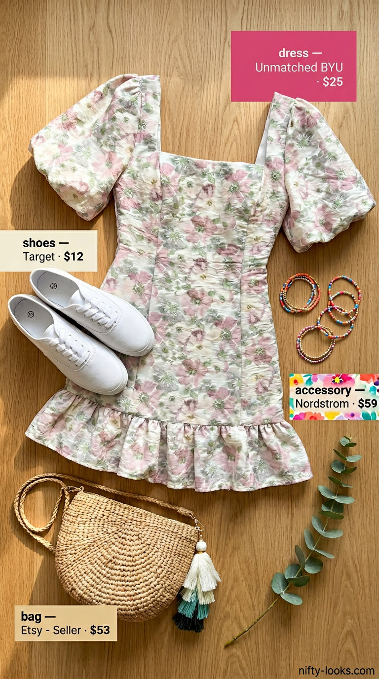 Floral mini sundress with sneakers for Italian Riviera summer outfits for women 2026.
