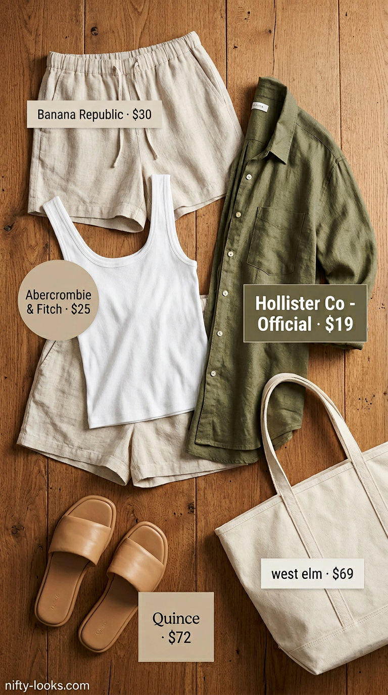 Linen shorts with oversized shirt for Italian Riviera summer outfits for women 2026.