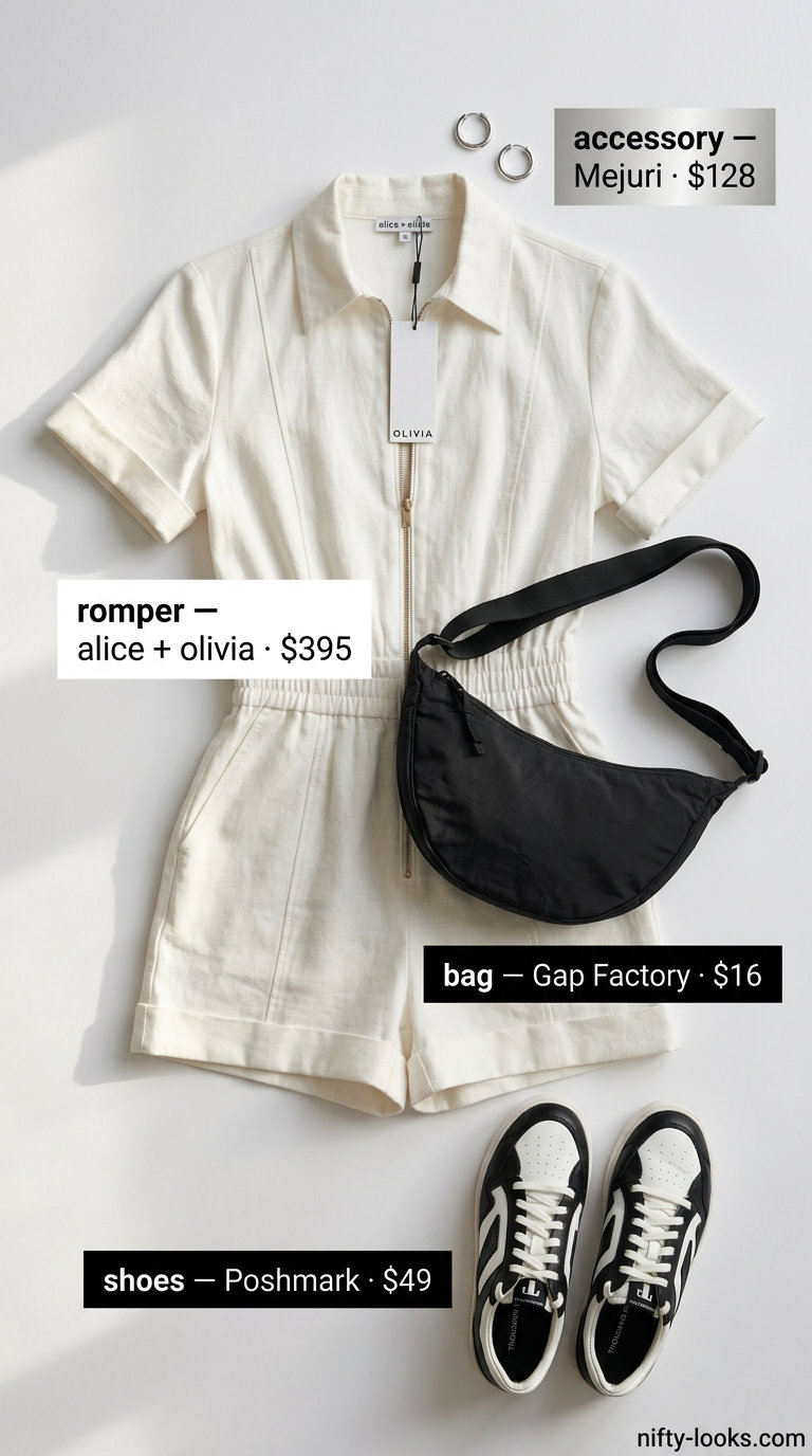 White linen romper outfit for women 2026, offering a sporty chic look for active days and travel. Modern and casual.