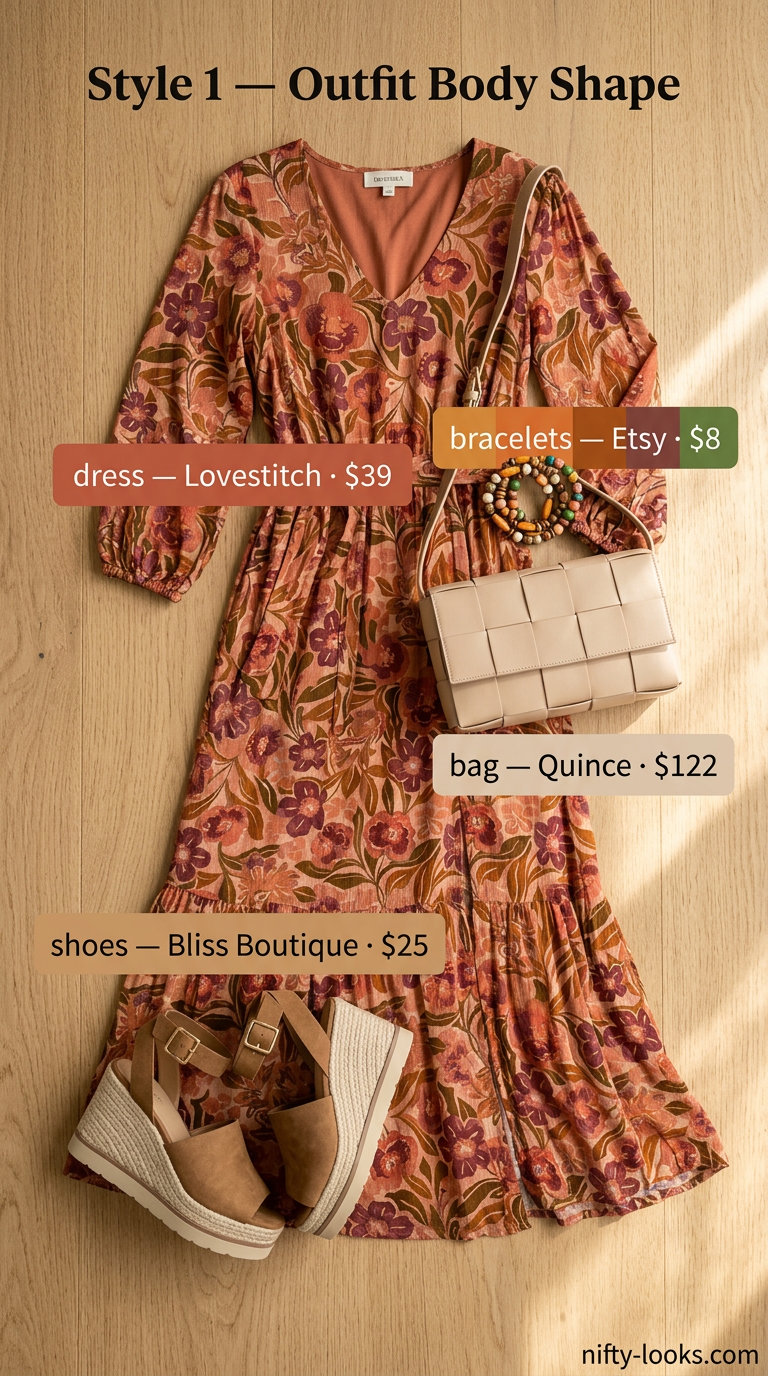 Outdoor dinner outfits summer for women 2026: Terracotta floral maxi dress for a bohemian vineyard dinner.