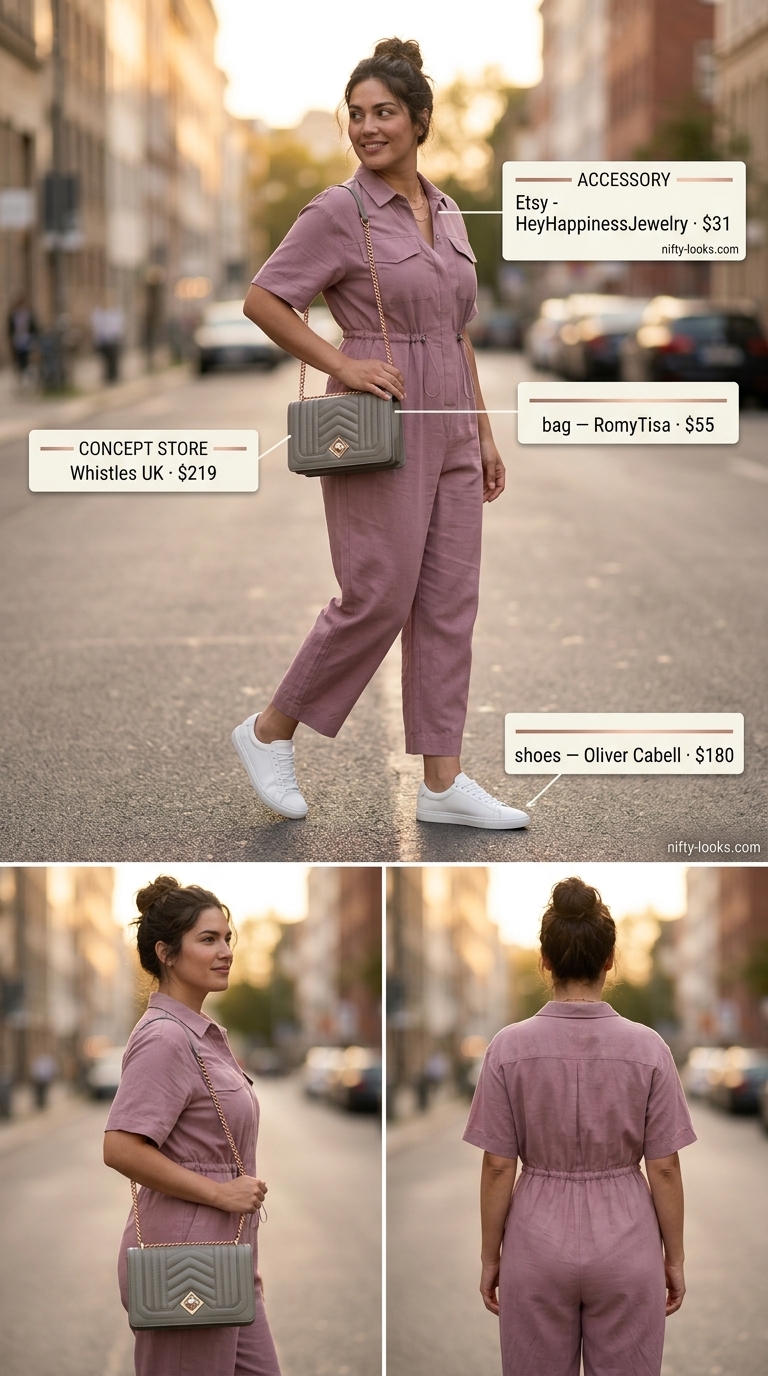Modern Soft Pink Coquette Outfits 2026 Soft pink utility jumpsuit for a modern casual day out. Pink coquette summer outfits for women 2026.