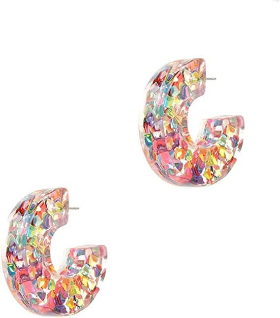 accessory 1.5" Glitter Confetti Filled Chunky Resin Hoop Earrings Rosemarie Collections $21.99