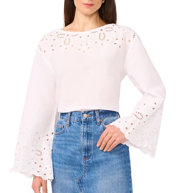 top 1.State Women's Embroidered Eyelet Bell-Sleeve Cotton Top Macy's $36.43
