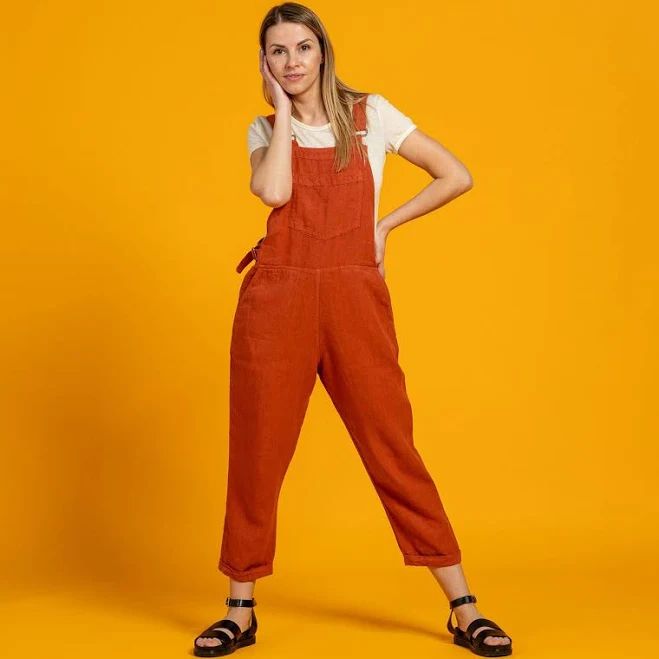jumpsuit 100% Linen Jumpsuit - overall, Sleeveless Dungaree, Jumper, Romper for Summer, Spring, Autumn - Spicy Yellow - XXL (menique) menique.com $149.95