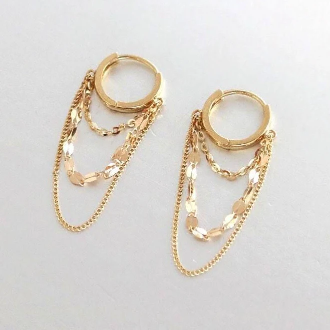 accessory 10K Solid Gold Dainty Double Chain Huggies Etsy - Seller $158.1