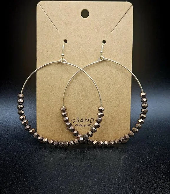 accessory 14K Gold Plated Sparkling Earthtone Bead Hoop Earrings Sand and Canvas $11