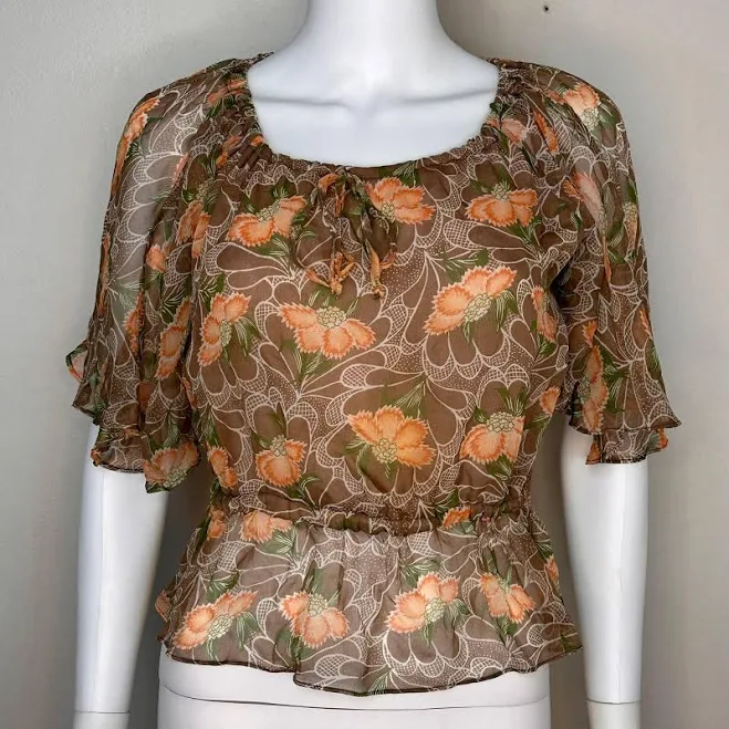 top 1970s/80s Floral Sheer Flutter Sleeve Blouse Etsy - ProveauxVintage $21.45