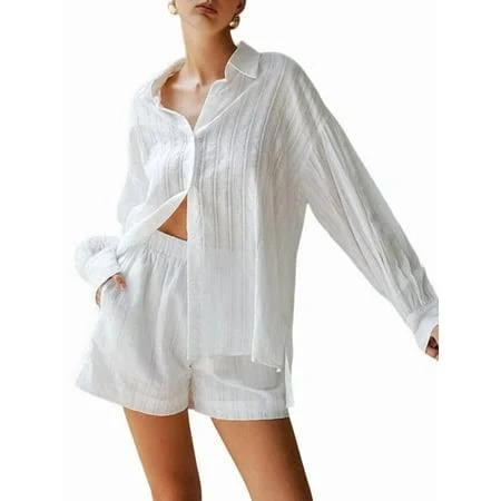matching set 2 Piece Sets for Women Summer Oversized White Shirt and Shorts Sets for Women 2 Piece Outfits Vacation Sets L, Women's, Size: Large Walmart - heimeicafe $38.51