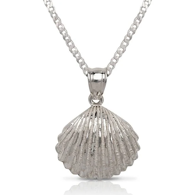 accessory .925 Sterling Silver Scallop Sea Shell Pendant Necklace Better Jewelry $54