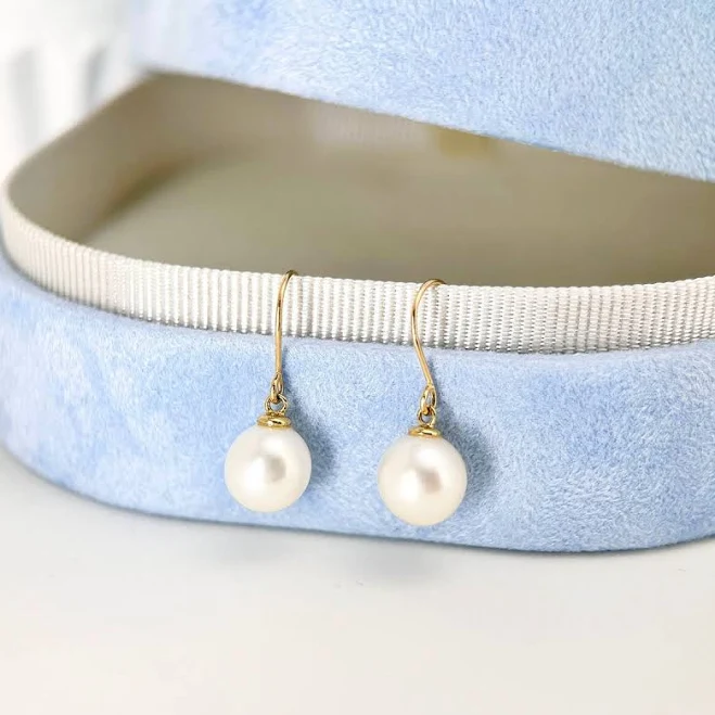 accessory 9K Solid Gold Pearl Dangle Earrings Etsy - Seller $72.67