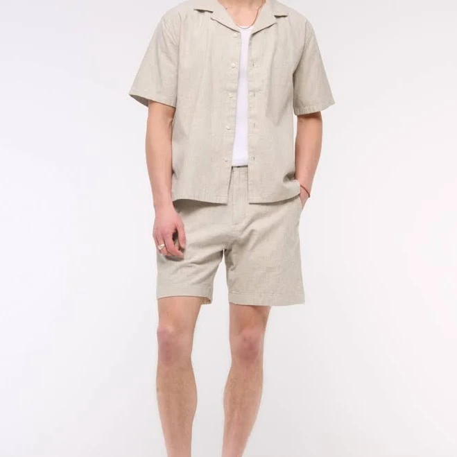 matching set Abercrombie & Fitch Men's Linen-Blend Plainfront Shorts Abercrombie & Fitch $22.97