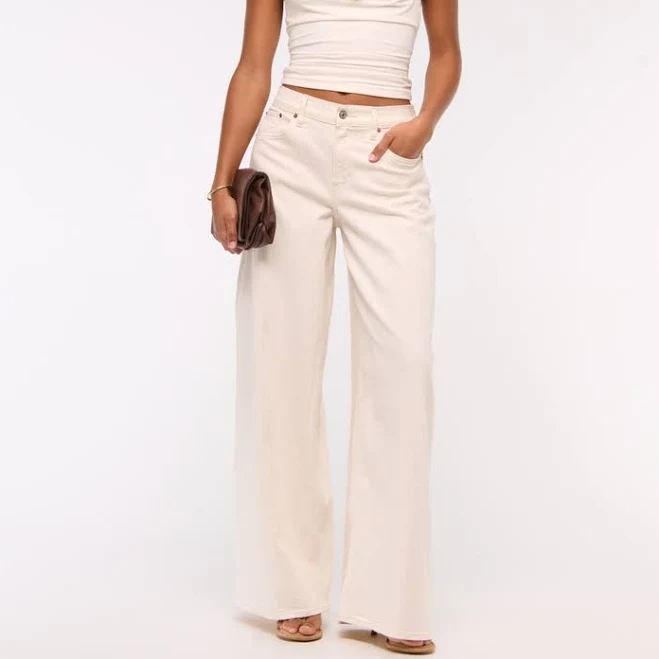 jeans Abercrombie & Fitch Women's Curve Love Linen-Blend Ultra Wide Leg Jeans Abercrombie & Fitch $26.97