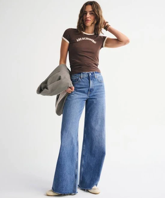 bottom Abercrombie & Fitch Women's High Rise Wide Leg Jeans Abercrombie & Fitch $59.99
