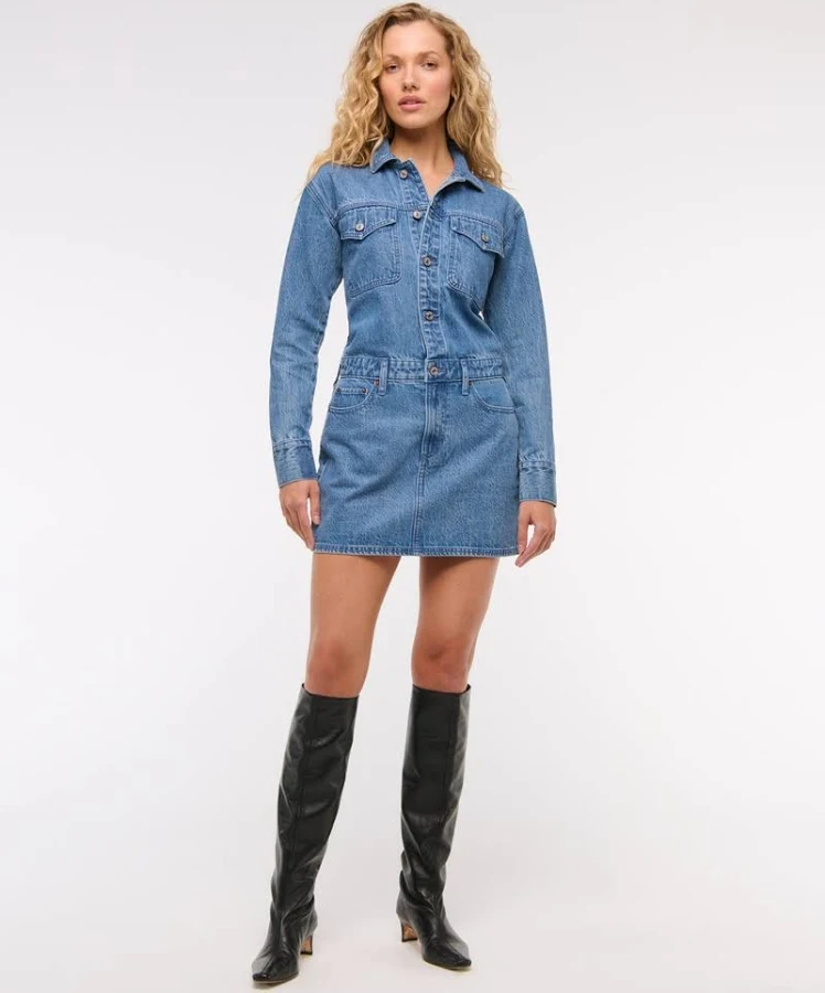 baggy oversized outfit Abercrombie & Fitch Women's Long-Sleeve Denim Shirt Dress Abercrombie & Fitch $32.97