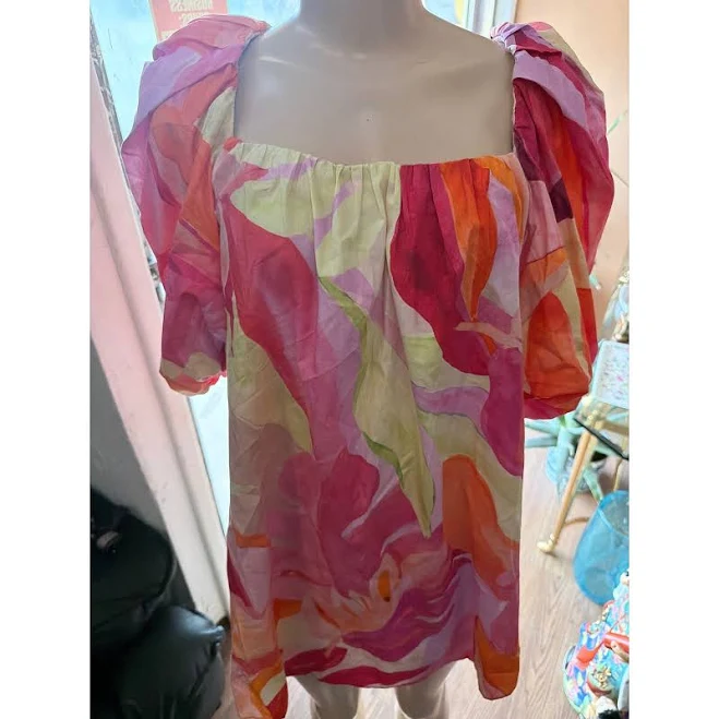 dress Abstract Floral Puff Sleeve Square Neck Mini Dress Poshmark $23