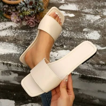 shoes Absuyy Womens Beige Synthetic Faux Leather Slide Sandals Flat Casual Comfort for Home Beach Errands,Size 5.5, Women's Walmart - Zunfeo Fashion $14.89