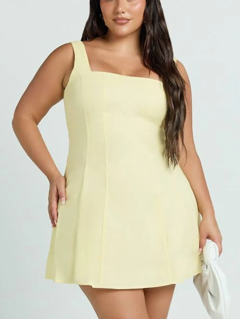 dress Adiana Square Neck Linen Shirred Back A Line Dress Showpo $99.95