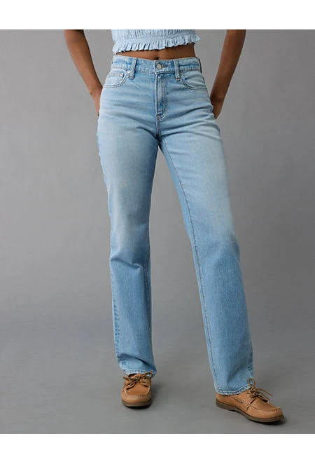 jeans AE Stretch Super High-Waisted Straight Jean American Eagle Outfitters $44.96