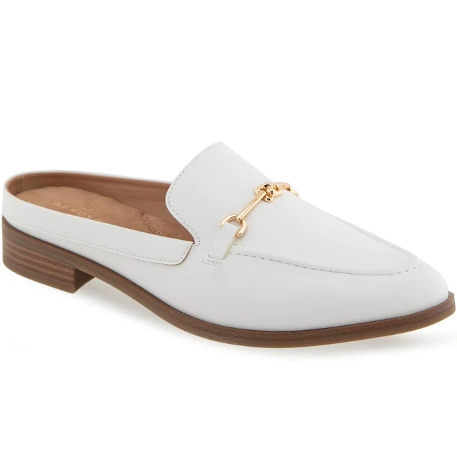 shoes Aerosoles Women's Erik Pointed Toe Flat Mules - Bright White Faux Leather - Size 7W Macy's $51.35