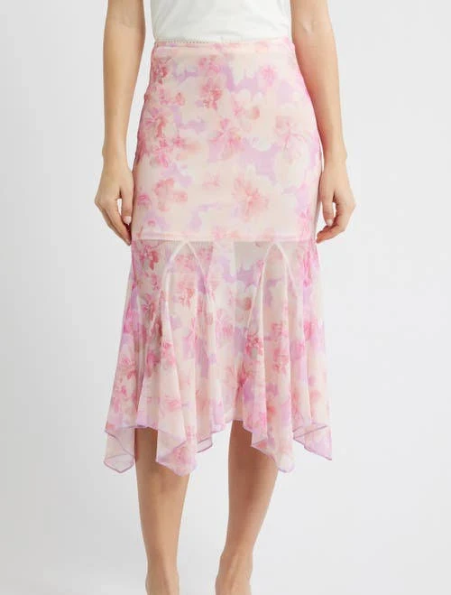 bottoms All in Favor Women's Floral Chiffon Handkerchief Midi Skirt Nordstrom $55