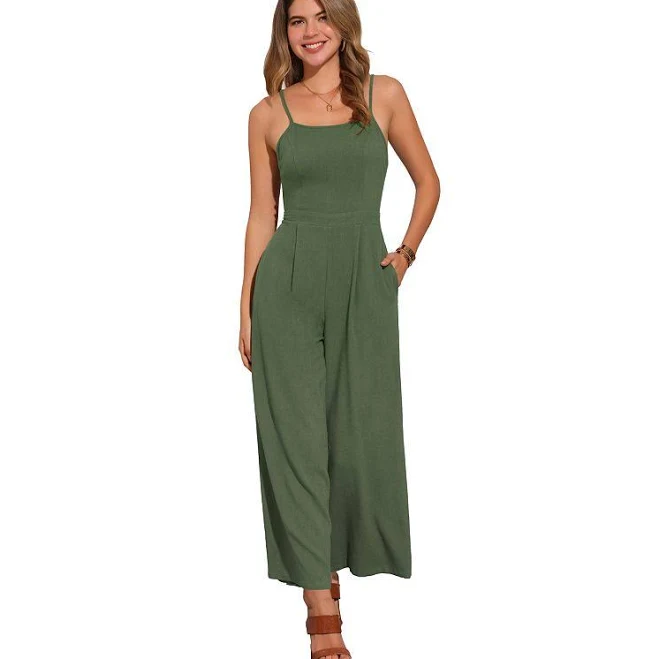 jumpsuit Allegra K Women's Spaghetti Strap Backless Wide Legs Linen Sleeveless Jumpsuit Romper Kohl's $61.99