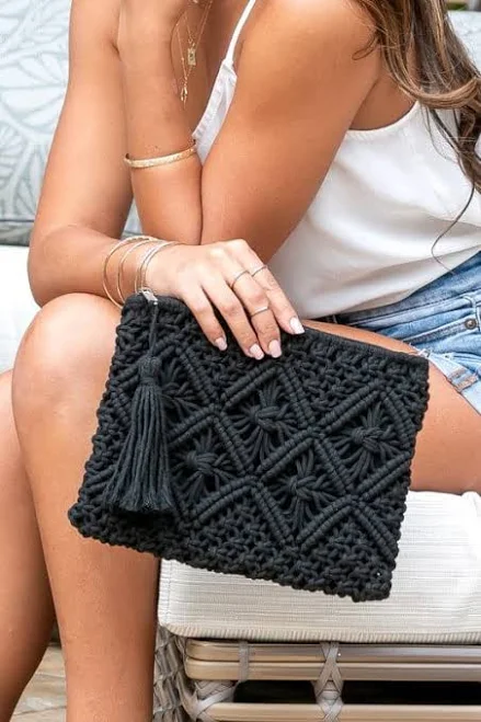 bag ALLi Macrame Tassel Clutch AVAH $49