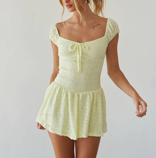 dress American Threads Boutique Meyer Lace Puff Sleeve Mini Dress American Threads $45.49