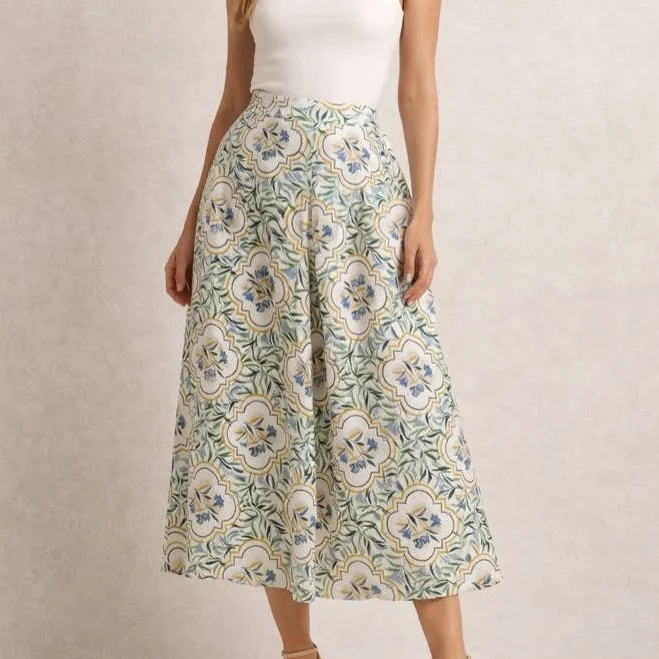 skirt Ann Taylor Skirts | Ann Taylor Cream Midi Skirt With Blue & Green Floral Print | Color: Blue/Cream | Size: 14p | Kac5916's Closet Poshmark $35