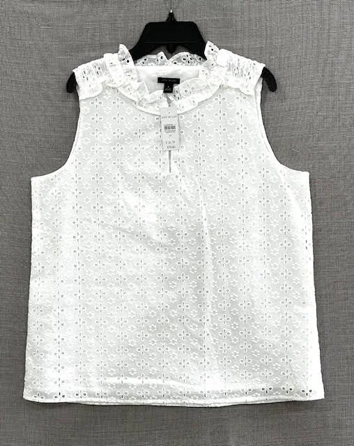 top Ann Taylor Sleeveless White Eyelet Ruffle Neck Blouse Size M eBay - goldstardreamer $19.95