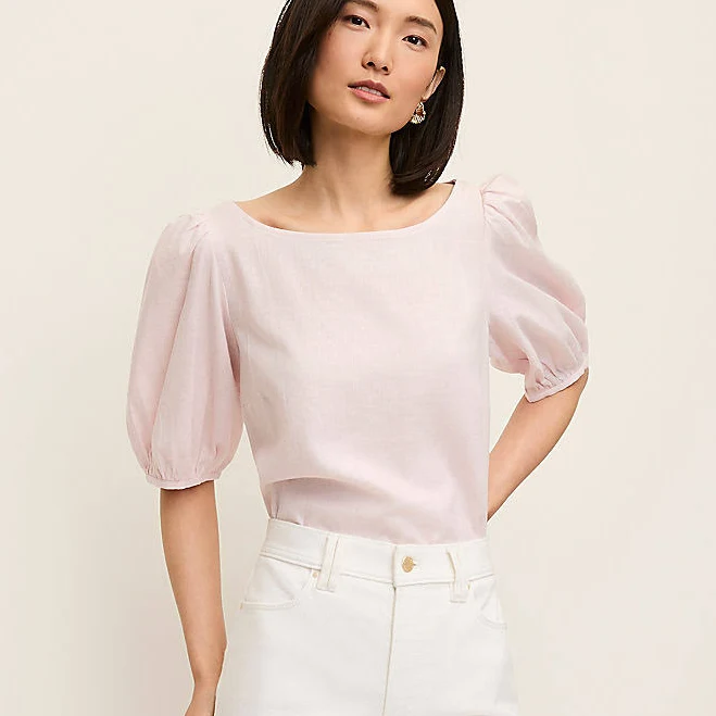 top Ann Taylor Women's Linen Blend Boatneck Popover Top Ann Taylor $37.25