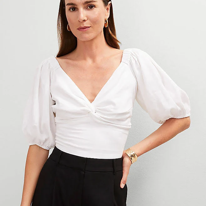 blouses Ann Taylor Women's Linen Blend Knotted Tie Back Blouse Ann Taylor $23.95