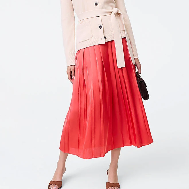 skirt Ann Taylor Women's Petite Satin Pleated Midi Skirt Ann Taylor $149