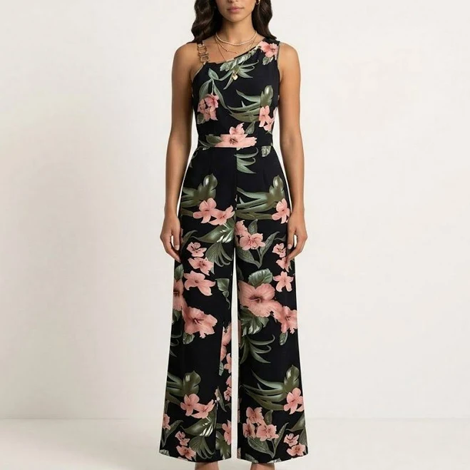 jumpsuit Anna-Kaci Women's Sleeveless Asymmetrical Neckline Wide Leg Floral Jumpsuit Kohl's $48