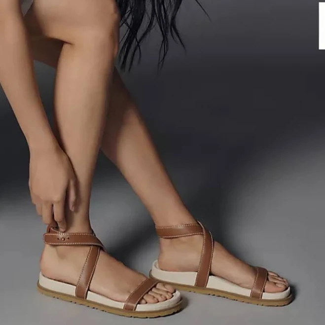 shoes Anthropologie Shoes | Anthropologie Tan Leather Ankle-Strap Flat Sandals | Color: Brown | Size: 10 | Nicolepatton5's Closet Poshmark $25
