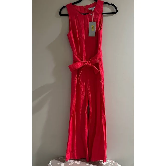 jumpsuit Antonio Melani Coral Red Sleeveless Wide Leg Jumpsuit Belted Linen eBay $45