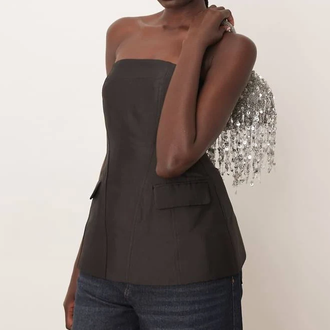 top ARRANGE Heavy Bonded Satin Bandeau Top ASOS $149