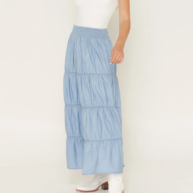 skirt Ashley Women's Medium Washed Tiered Denim Midi Skirt Boot Barn $59.99