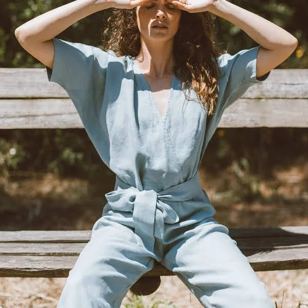 romper Aurora Linen Jumpsuit with Belt Etsy - LoveAndConfuse $146.26