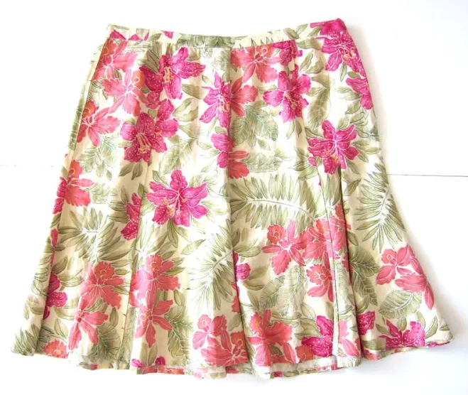 skirt Avenue Linen Pink Yellow Green Floral Midi A-line Skirt Women Size 18 eBay - winterk2007 $23.74