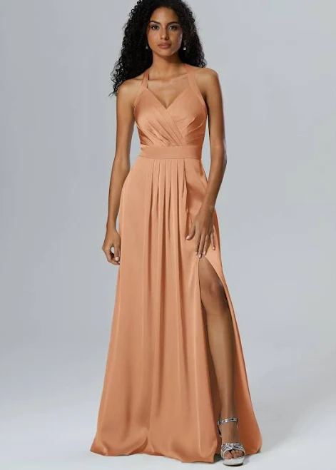 dress AW.Bridal A-Line Halter Neckline Floor Length Sleeveless Satin Bridesmaid AW Bridal $98.99