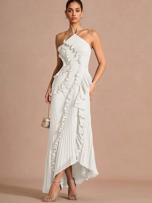 dress Azazie Halter Ruffles Maxi Dress Azazie.com $209