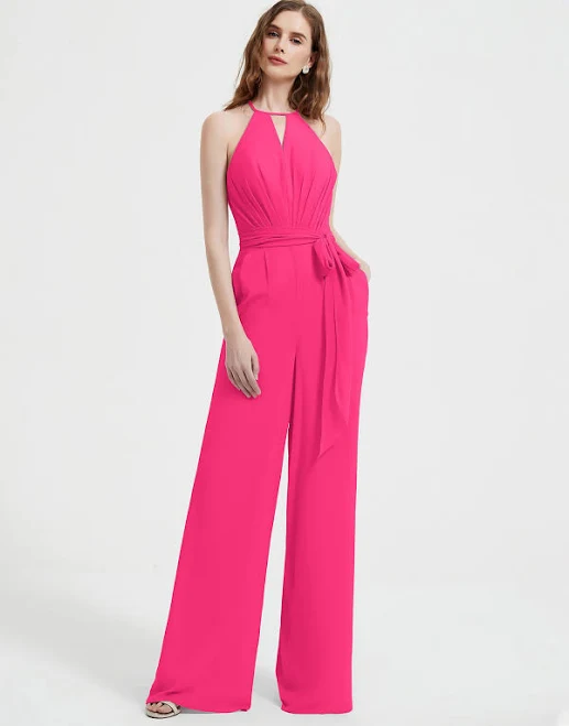 jumpsuit BABARONI Halter Neckline Pleated Jumpsuit with Sash Babaroni.com $99