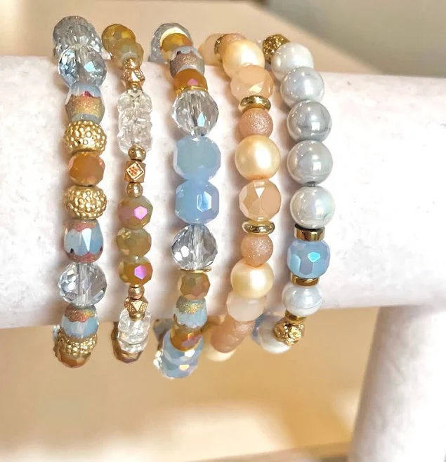 accessory Baby Blues, Neutrals, and Gold Toned Bracelet Stack Etsy - Seller $59.99